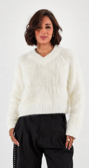 SUETER CON STRASS Y PERLITAS CUELLO V - 06