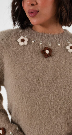 Alternative view of SUETER PELO CON STRASS TEJIDO FLOR - 02