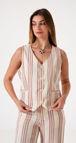 CHALECO LINO RAYADO - 90526