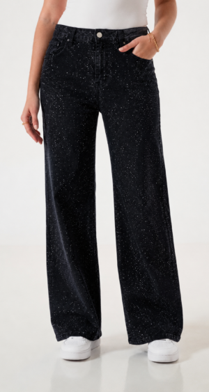 JEAN WID LEG STRASS BLACK - A25R08B