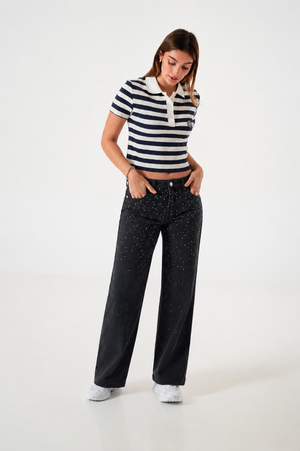 JEAN BLACK WID LEG STRASS - A25R10 - Imagen 6