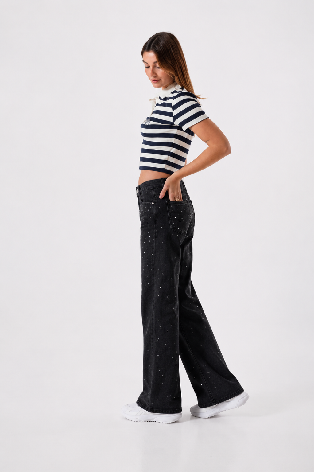 JEAN BLACK WID LEG STRASS - A25R10 - Imagen 5
