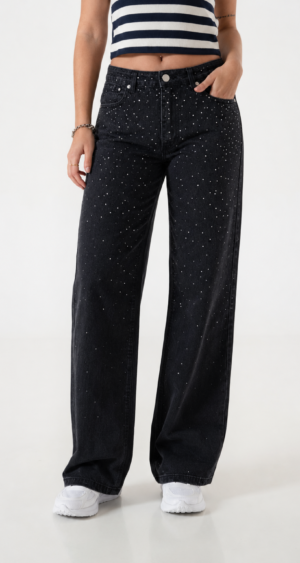 JEAN BLACK WID LEG STRASS - A25R10
