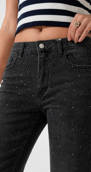 Alternative view of JEAN BLACK WID LEG STRASS - A25R10