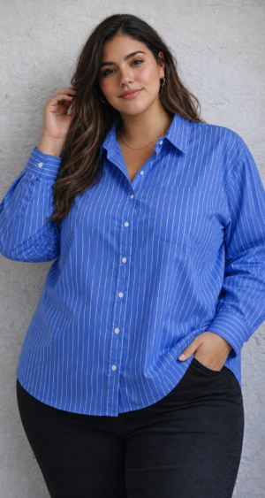 CAMISA OVER ERIKA POPLIN RAYADO - PLUS SIZE