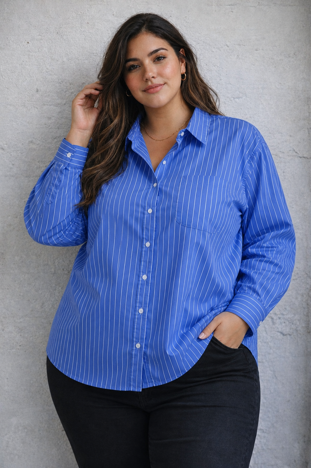 CAMISA OVER ERIKA POPLIN RAYADO - PLUS SIZE