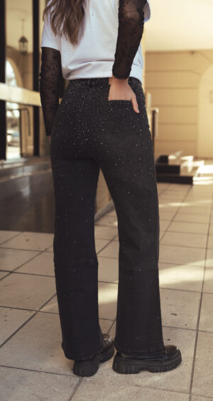 Alternative view of JEAN BLACK WID LEG STRASS - A25R10