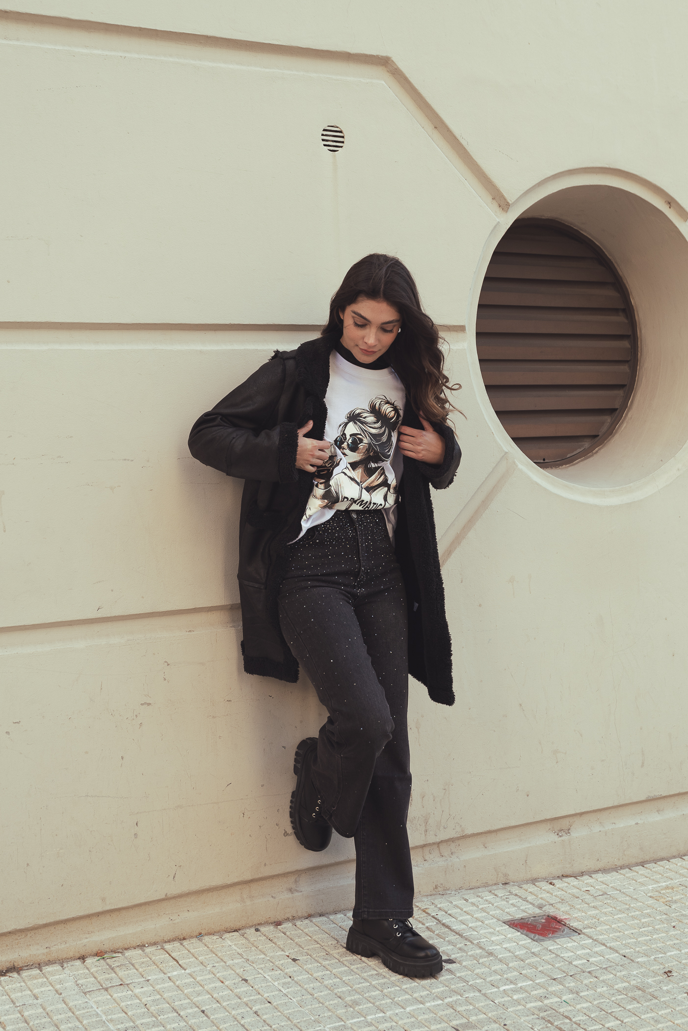 JEAN BLACK WID LEG STRASS - A25R10 - Imagen 5
