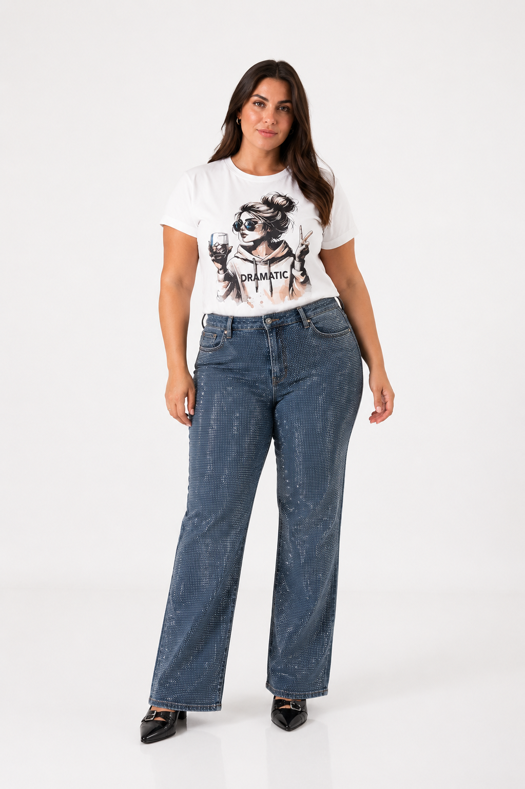 JEAN WID LEG STRASS - A25R08 PLUS SIZE