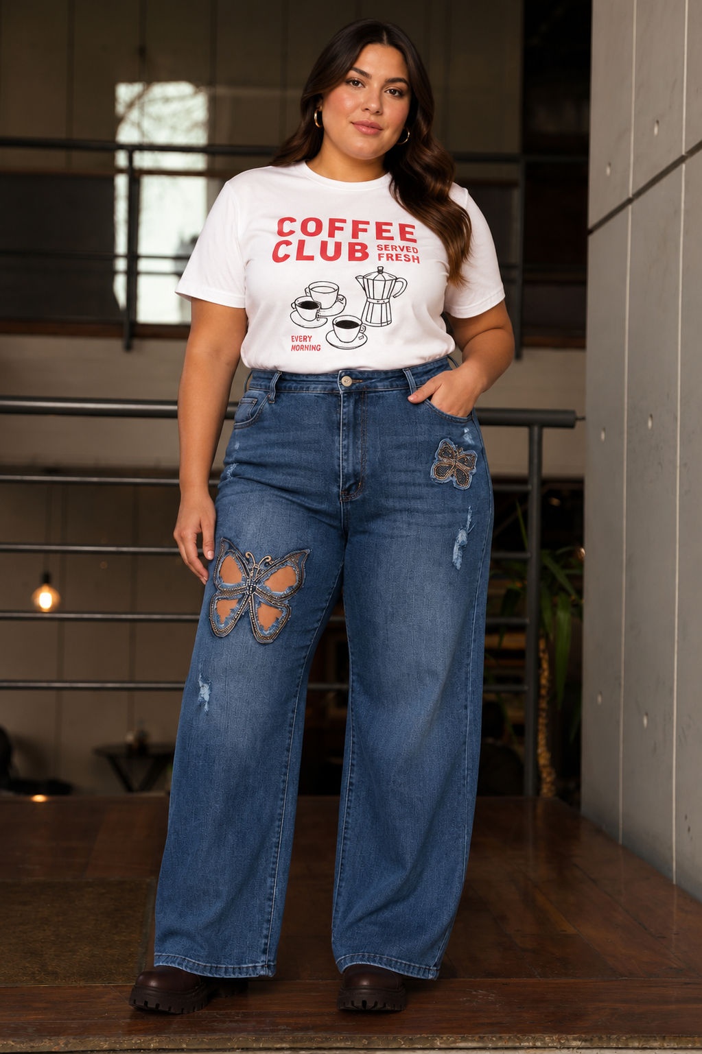 JEAN WID LEG MARIPOSAS - A25R17 PLUS SIZE