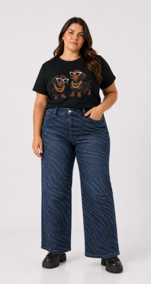 JEAN WID LEG STRASS - A25R20 PLUS SIZE