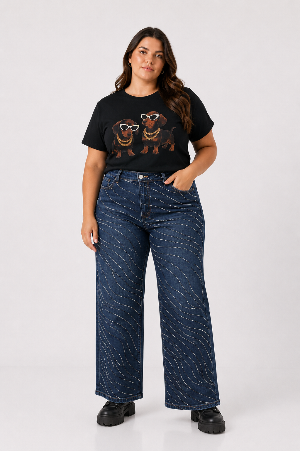 JEAN WID LEG STRASS - A25R20 PLUS SIZE