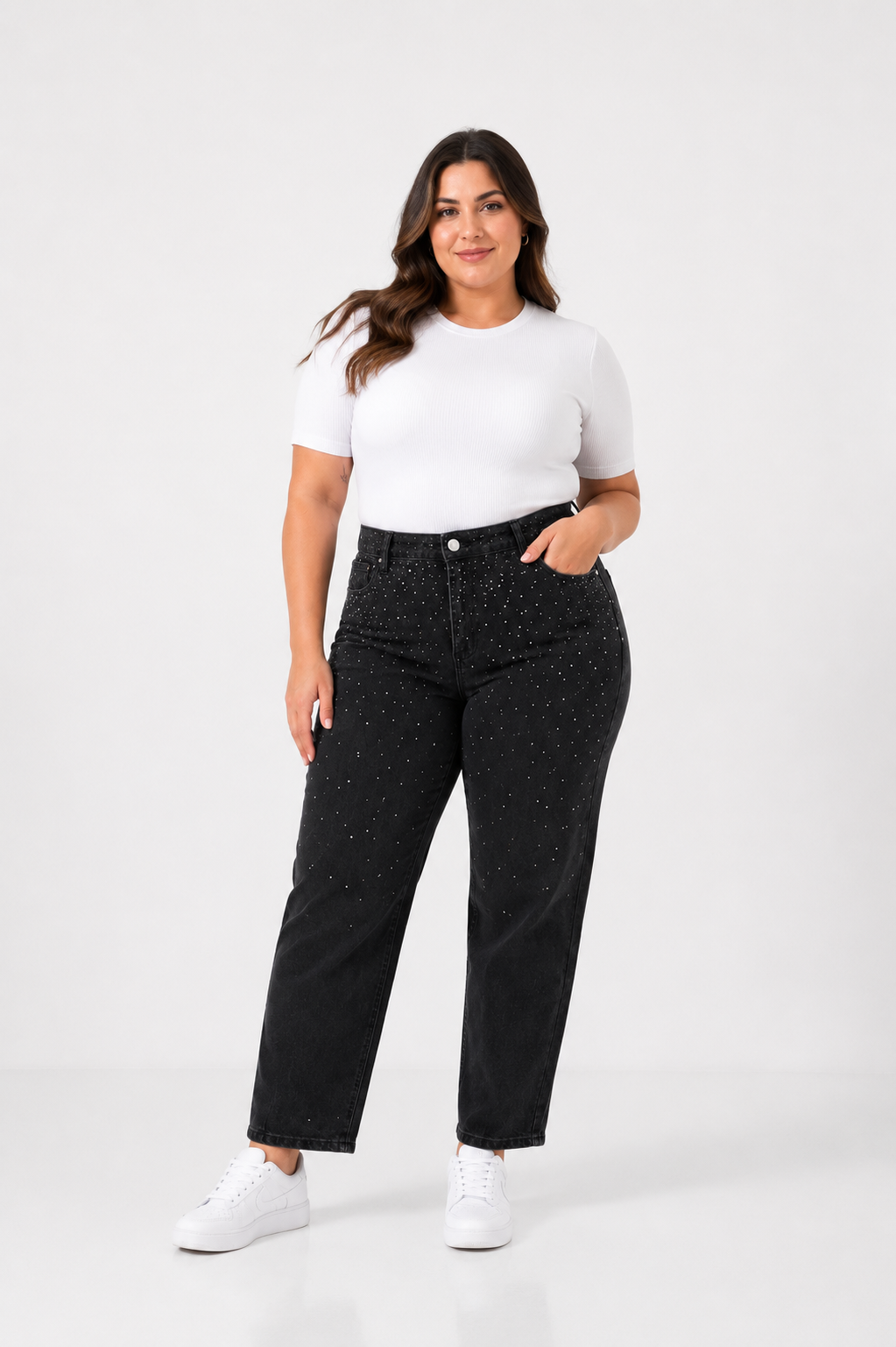JEAN BLACK MOM STRASS - A25R10M PLUS SIZE
